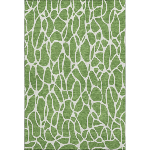 HomeRoots 5' X 8' Green And Ivory Geometric Area Rug - Washable, UV-Protected, Durable Design for Any Space 680399