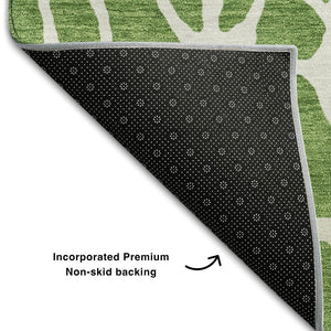 HomeRoots 5' X 8' Green And Ivory Geometric Area Rug - Washable, UV-Protected, Durable Design for Any Space 680399
