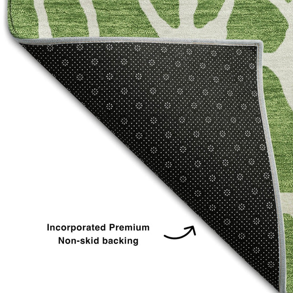 HomeRoots 5' X 8' Green And Ivory Geometric Area Rug - Washable, UV-Protected, Durable Design for Any Space 680399