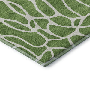 HomeRoots 5' X 8' Green And Ivory Geometric Area Rug - Washable, UV-Protected, Durable Design for Any Space 680399