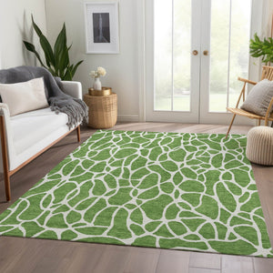HomeRoots 5' X 8' Green And Ivory Geometric Area Rug - Washable, UV-Protected, Durable Design for Any Space 680399