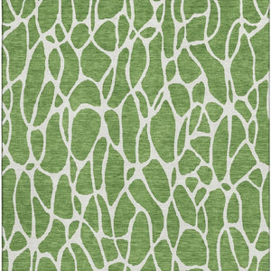 HomeRoots 5' X 8' Green And Ivory Geometric Area Rug - Washable, UV-Protected, Durable Design for Any Space 680399