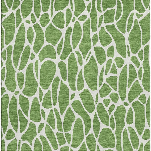 HomeRoots 5' X 8' Green And Ivory Geometric Area Rug - Washable, UV-Protected, Durable Design for Any Space 680399