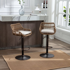 English Elm Modern Swivel Bar Stools Set of 2 Adjustable Counter Height Linen Seats 360° Rotation Vintage Gold W39594819