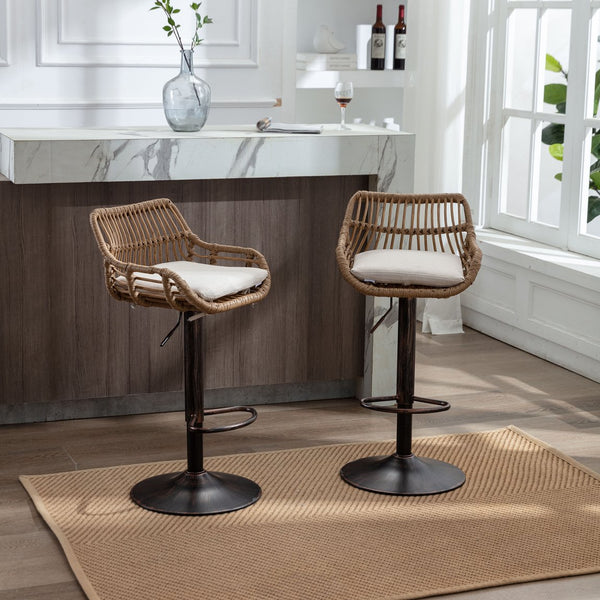English Elm Modern Swivel Bar Stools Set of 2 Adjustable Counter Height Linen Seats 360° Rotation Vintage Gold W39594819