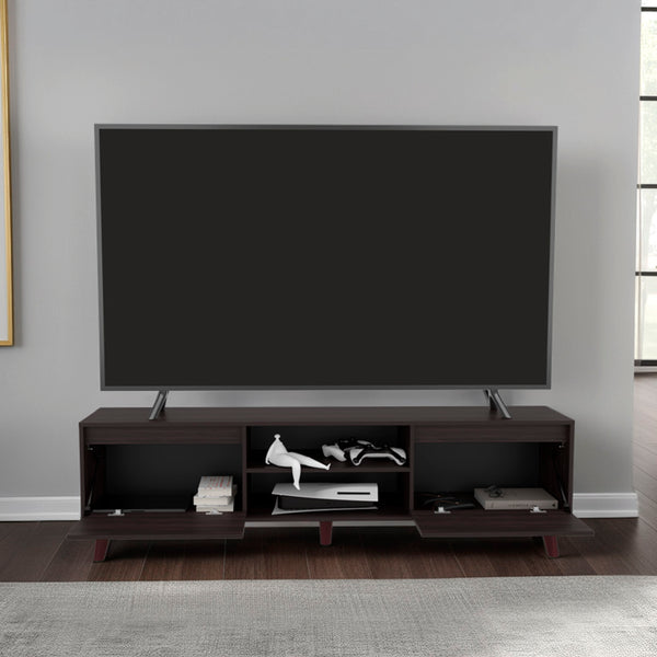 English Elm TV Walnut Entertainment Console for TVs up to 75" — 70.8" Modern Cabinetry, Scratch-Resistant Finish B128P387083