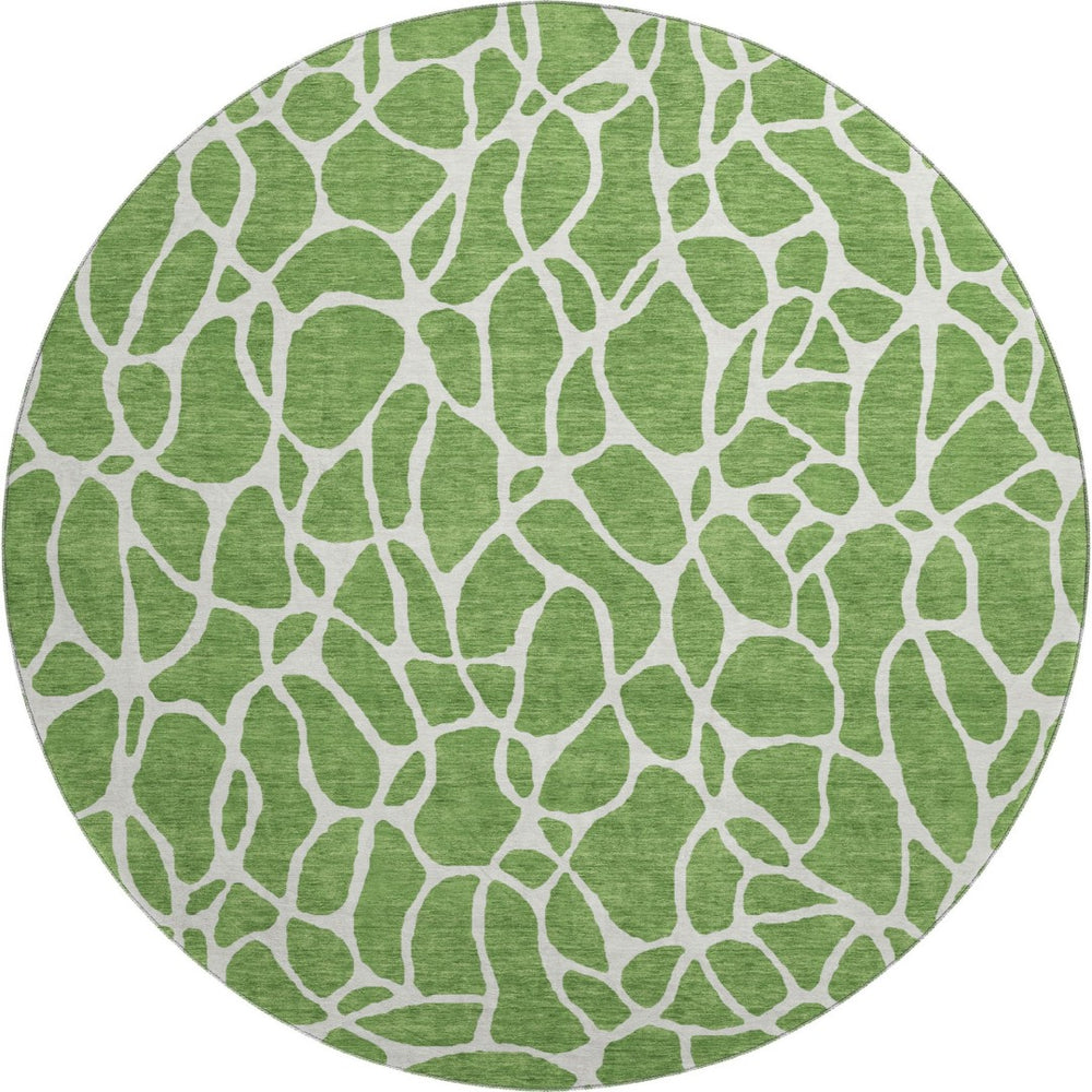 HomeRoots 8' Green and Ivory Geometric Round Rug - Washable, UV-Protected, Soft, Durable for High-Traffic Areas 680400