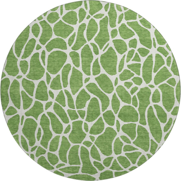 HomeRoots 8' Green and Ivory Geometric Round Rug - Washable, UV-Protected, Soft, Durable for High-Traffic Areas 680400