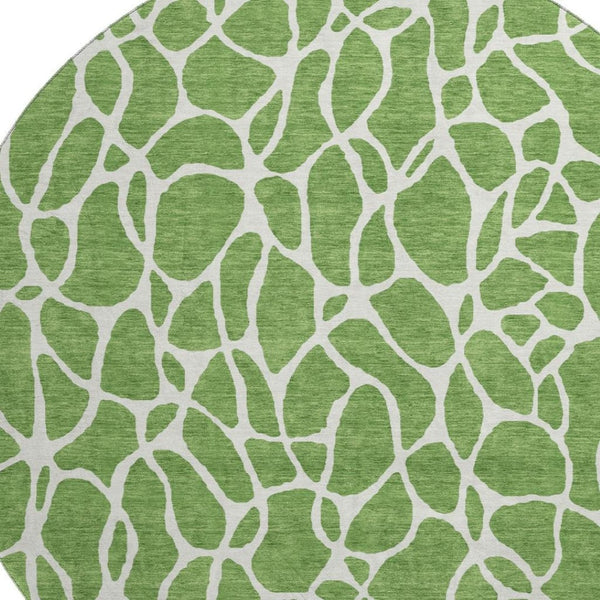 HomeRoots 8' Green and Ivory Geometric Round Rug - Washable, UV-Protected, Soft, Durable for High-Traffic Areas 680400
