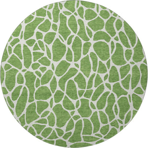 HomeRoots 8' Green and Ivory Geometric Round Rug - Washable, UV-Protected, Soft, Durable for High-Traffic Areas 680400