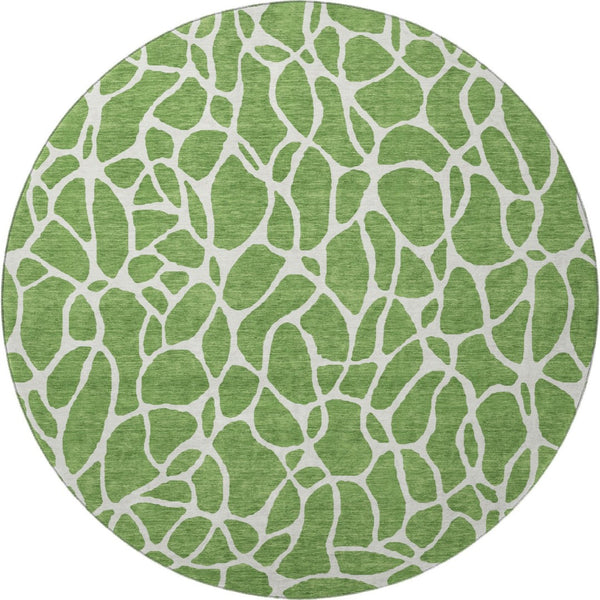 HomeRoots 8' Green and Ivory Geometric Round Rug - Washable, UV-Protected, Soft, Durable for High-Traffic Areas 680400