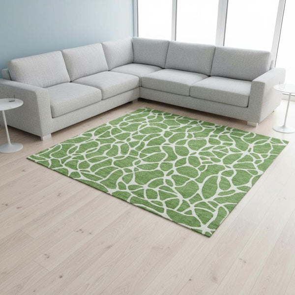 HomeRoots 8' X 10' Green and Ivory Geometric Area Rug - UV Protected, Washable, Durable for High-Traffic Rooms 680401