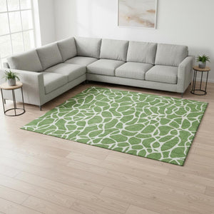 HomeRoots 10' X 14' Green and Ivory Geometric Washable Area Rug – UV Protected, Stain Resistant, Stylish Comfort 680403
