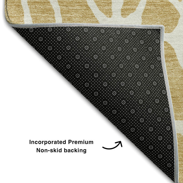 HomeRoots 5' X 8' Gold & Ivory Geometric Washable Area Rug - Stain Resistant, UV Protection, Easy Care! 680405
