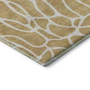 HomeRoots 5' X 8' Gold & Ivory Geometric Washable Area Rug - Stain Resistant, UV Protection, Easy Care! 680405