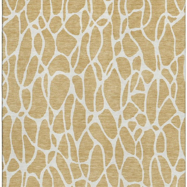 HomeRoots 5' X 8' Gold & Ivory Geometric Washable Area Rug - Stain Resistant, UV Protection, Easy Care! 680405