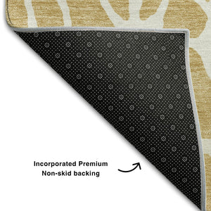 HomeRoots 8' X 10' Gold and Ivory Geometric Washable Area Rug – Durable, Stain Resistant with UV Protection! 680407