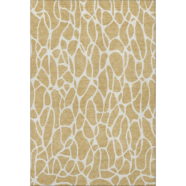 HomeRoots 8' X 10' Gold and Ivory Geometric Washable Area Rug – Durable, Stain Resistant with UV Protection! 680407