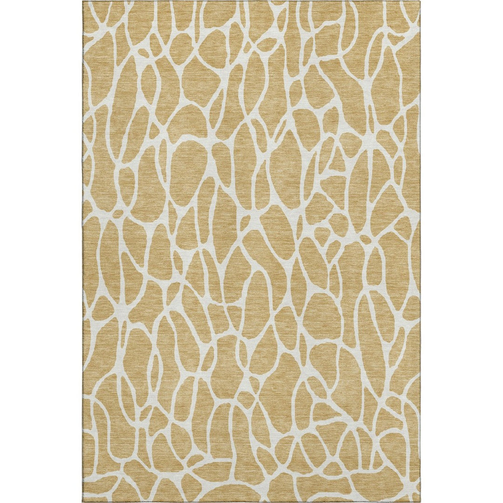 HomeRoots 10' Gold and Ivory Geometric Area Rug - Washable, Stain Resistant, UV Protected for Busy Homes! 680409