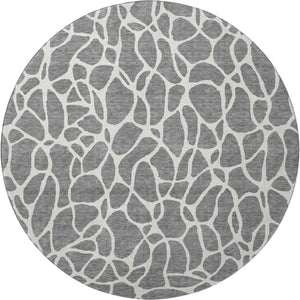 HomeRoots 8' Gray and Ivory Geometric Round Rug - Washable, UV-Protected, Durable for High-Traffic Areas 680412