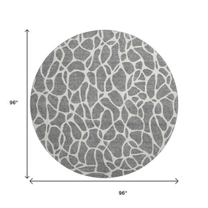 HomeRoots 8' Gray and Ivory Geometric Round Rug - Washable, UV-Protected, Durable for High-Traffic Areas 680412