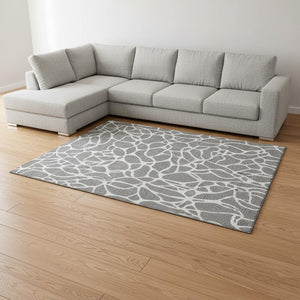 HomeRoots 8' X 10' Gray and Ivory Geometric Washable Area Rug – Modern Design with UV Protection for All Spaces 680413