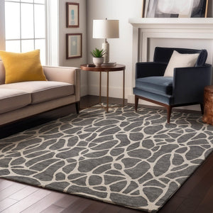 HomeRoots 8' X 10' Gray and Ivory Geometric Washable Area Rug – Modern Design with UV Protection for All Spaces 680413