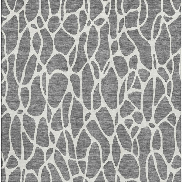 HomeRoots 8' X 10' Gray and Ivory Geometric Washable Area Rug – Modern Design with UV Protection for All Spaces 680413