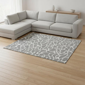 HomeRoots 9' X 12' Gray and Ivory Geometric Area Rug - Washable, UV Protected, Durable for Homes with Kids & Pets 680414