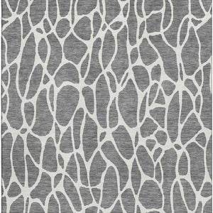HomeRoots 9' X 12' Gray and Ivory Geometric Area Rug - Washable, UV Protected, Durable for Homes with Kids & Pets 680414