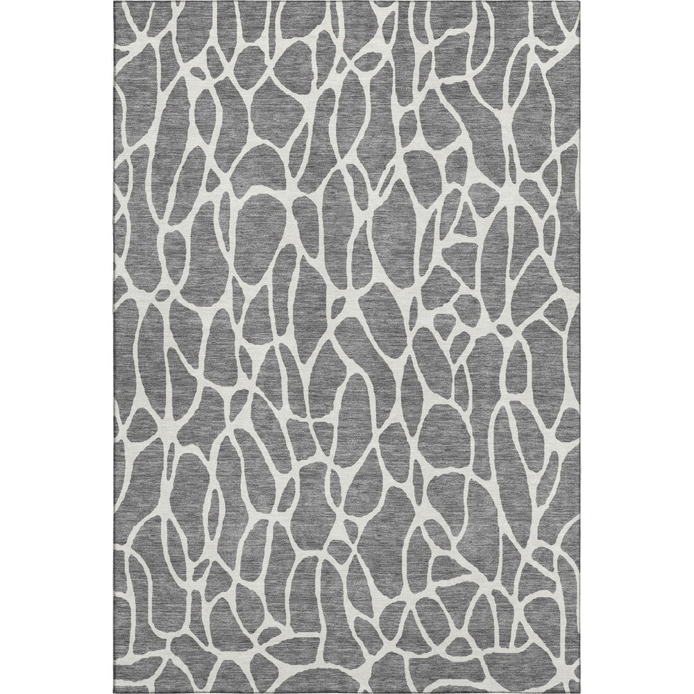 HomeRoots 10' X 14' Gray and Ivory Geometric Area Rug - Washable, UV-Protected, Perfect for Family Spaces! 680415