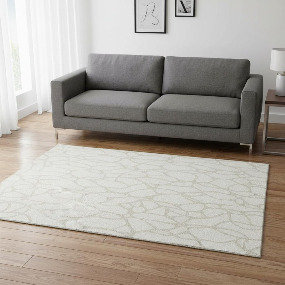 HomeRoots 5' X 8' Ivory & Beige Geometric Area Rug – Durable, Washable, UV Protected for Active Homes! 680417