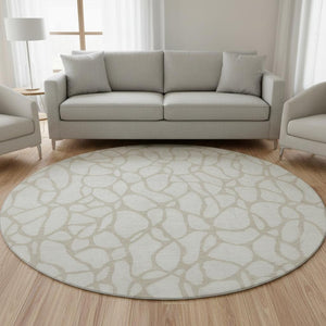 HomeRoots 8' Ivory and Beige Geometric Round Rug – Stylish, Washable, UV Protected for Modern Homes & Families 680418