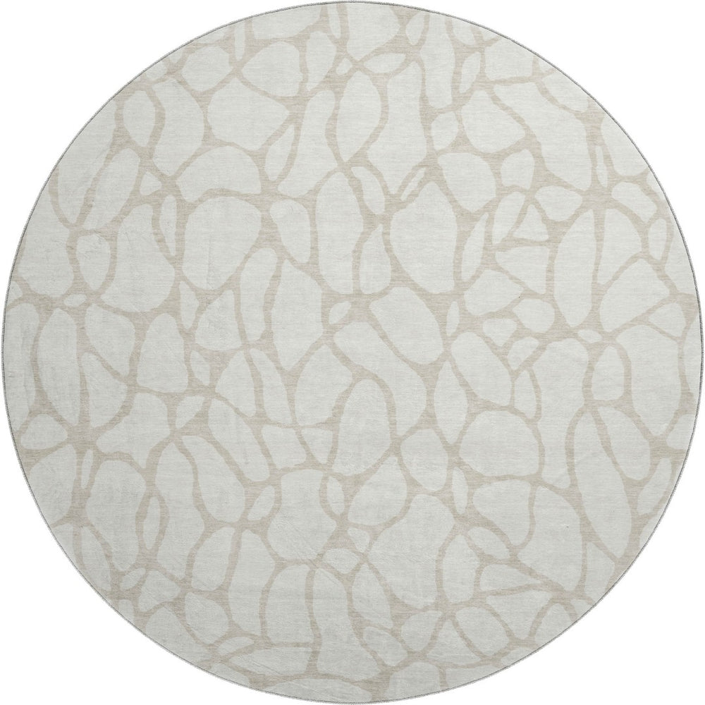 HomeRoots 8' Ivory and Beige Geometric Round Rug – Stylish, Washable, UV Protected for Modern Homes & Families 680418