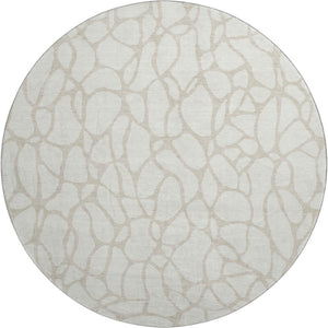 HomeRoots 8' Ivory and Beige Geometric Round Rug – Stylish, Washable, UV Protected for Modern Homes & Families 680418