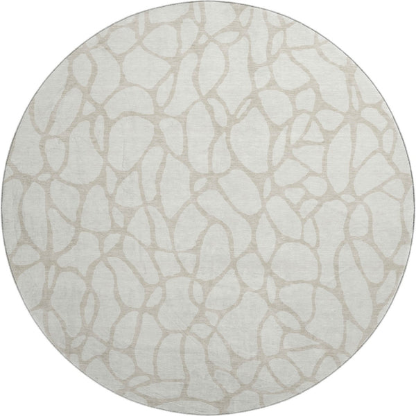 HomeRoots 8' Ivory and Beige Geometric Round Rug – Stylish, Washable, UV Protected for Modern Homes & Families 680418