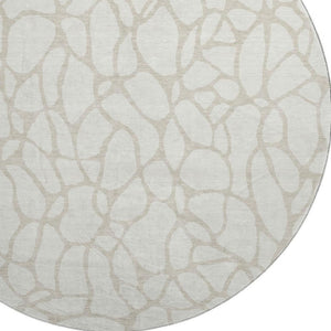 HomeRoots 8' Ivory and Beige Geometric Round Rug – Stylish, Washable, UV Protected for Modern Homes & Families 680418
