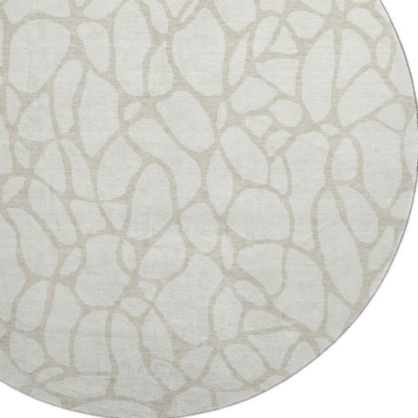 HomeRoots 8' Ivory and Beige Geometric Round Rug – Stylish, Washable, UV Protected for Modern Homes & Families 680418