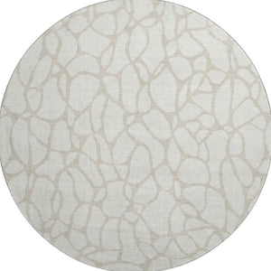 HomeRoots 8' Ivory and Beige Geometric Round Rug – Stylish, Washable, UV Protected for Modern Homes & Families 680418