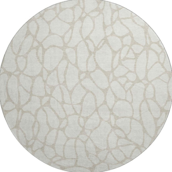 HomeRoots 8' Ivory and Beige Geometric Round Rug – Stylish, Washable, UV Protected for Modern Homes & Families 680418