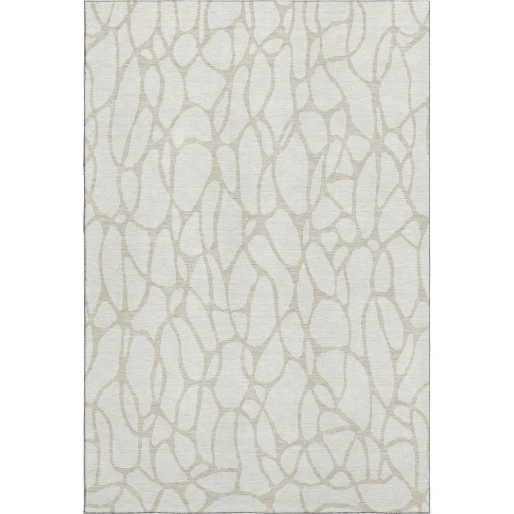 HomeRoots 8' X 10' Ivory and Beige Geometric Area Rug – Washable, UV-Protected, Durable for High-Traffic Rooms 680419