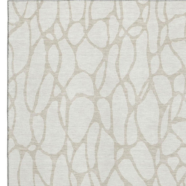 HomeRoots 8' X 10' Ivory and Beige Geometric Area Rug – Washable, UV-Protected, Durable for High-Traffic Rooms 680419