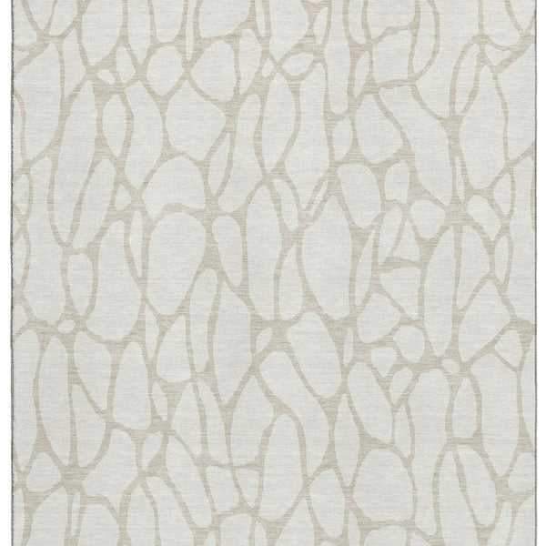 HomeRoots 8' X 10' Ivory and Beige Geometric Area Rug – Washable, UV-Protected, Durable for High-Traffic Rooms 680419