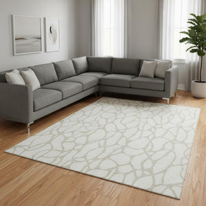 HomeRoots 9' X 12' Ivory Beige Geometric Area Rug – Washable, UV Protected, Durable & Stylish for Homes with Kids 680420