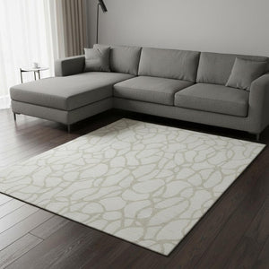 HomeRoots 10' X 14' Ivory and Beige Geometric Area Rug - Washable, Stain-Resistant, UV Protected for Homes 680421