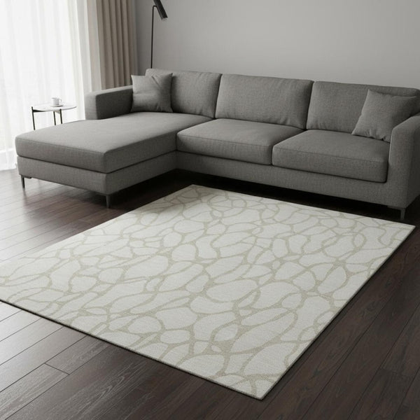 HomeRoots 10' X 14' Ivory and Beige Geometric Area Rug - Washable, Stain-Resistant, UV Protected for Homes 680421