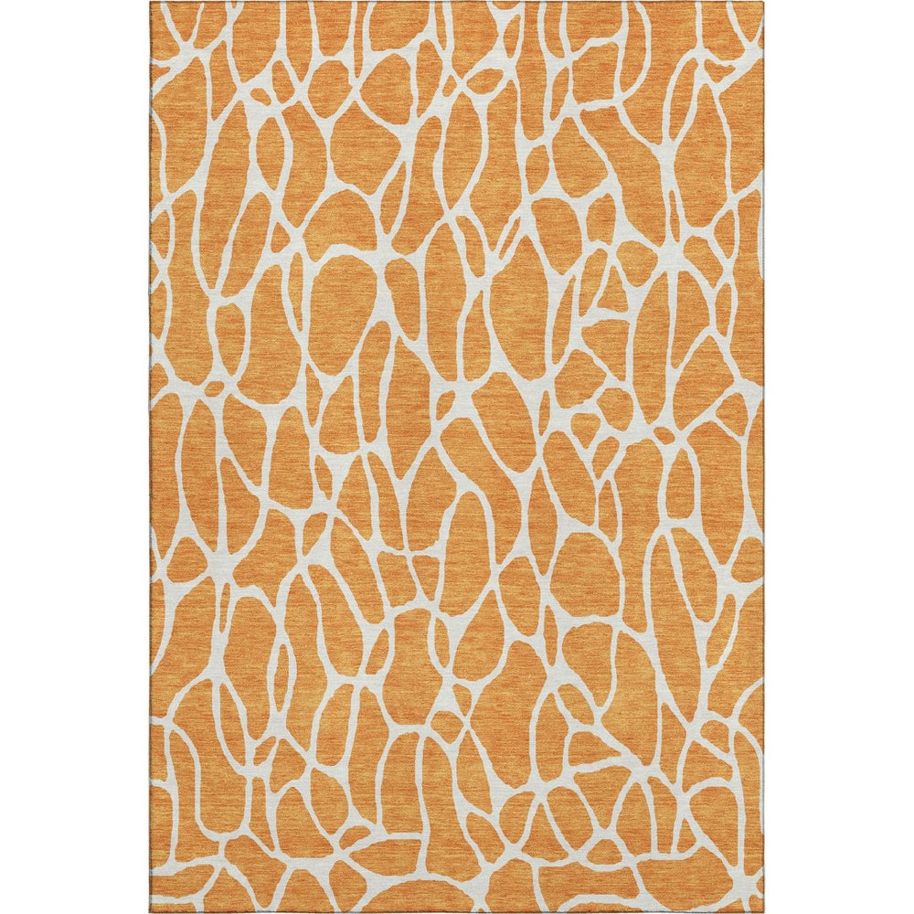 HomeRoots 5' X 8' Vibrant Orange and Ivory Geometric Area Rug - Washable, UV-Protected, Stylish & Durable 680423