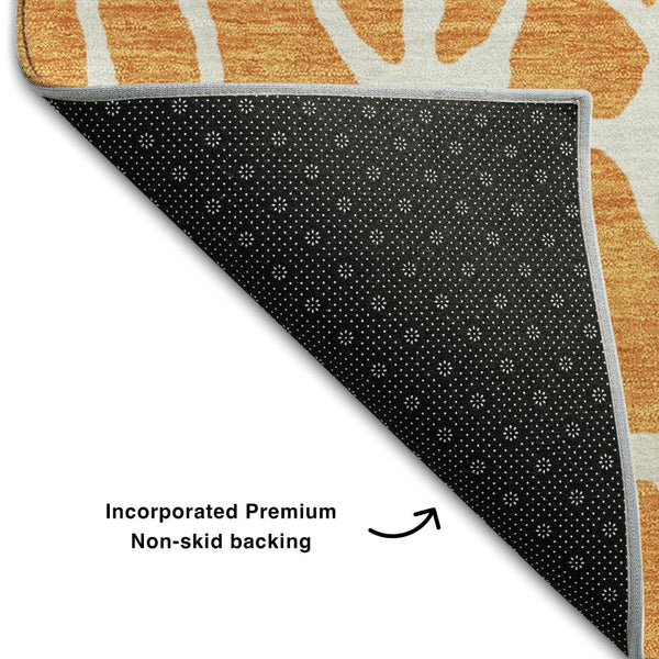 HomeRoots 5' X 8' Vibrant Orange and Ivory Geometric Area Rug - Washable, UV-Protected, Stylish & Durable 680423