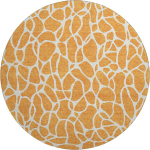 HomeRoots 8' Vibrant Orange and Ivory Geometric Washable Round Rug with UV Protection for Modern Homes 680424