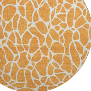 HomeRoots 8' Vibrant Orange and Ivory Geometric Washable Round Rug with UV Protection for Modern Homes 680424